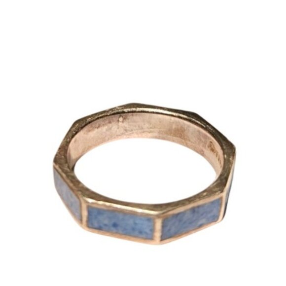 Sterling Silver Ring Toe Pinky W/ Blue Enamel Inlay Octagon - Picture 2 of 9